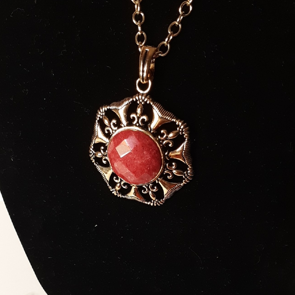 Studio Barse Thailand Gold-Tone Necklace & Pendant w/Genuine Pnk Rhodonite Stone